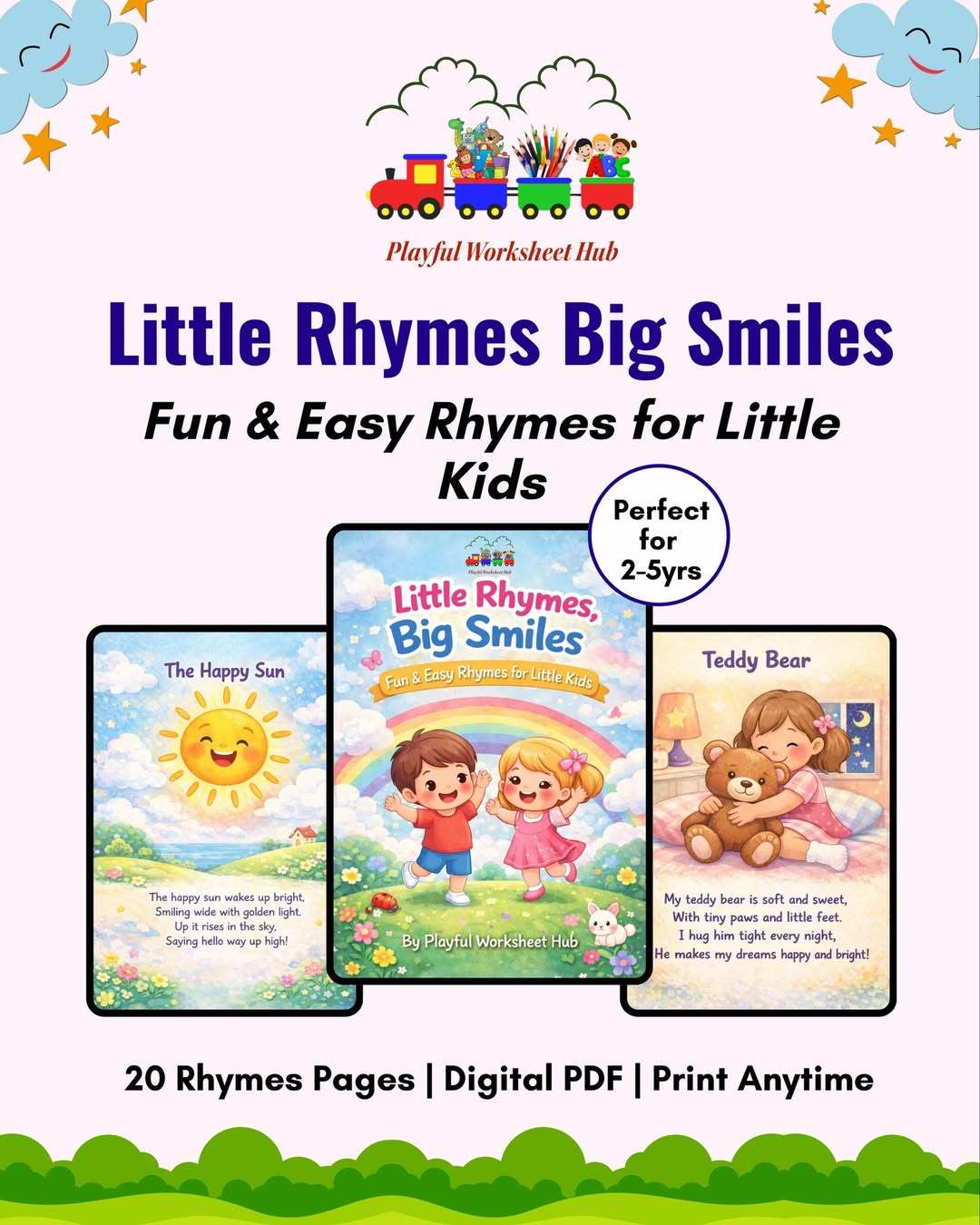 Little Rhymes Big Smiles Kids Rhymes Book PDF | Printable Nursery Rhymes for Toddlers (20 Pages)